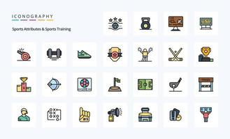 25 attributs sportifs et pack d'icônes de style rempli de ligne d'entraînement sportif vecteur