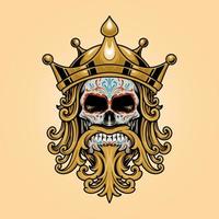 illustration d'or du crâne du roi dia de los muertos