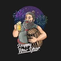 vieil homme barbu à la célébration du nouvel an, boire un vecteur d'illustration de bière