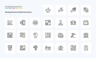 25 pack d'icônes de ligne finance bancaire et économie de marché vecteur