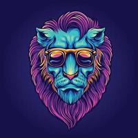 Portrait de tête de lion psychédélique avec lunettes de soleil vecteur