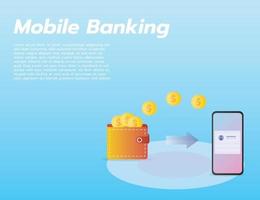 portefeuille bancaire mobile en ligne sur smartphone, vecteur de style dégradé