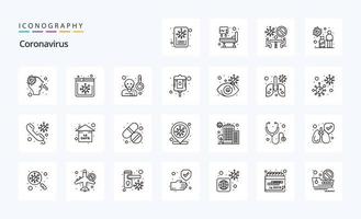 25 pack d'icônes de ligne de coronavirus vecteur