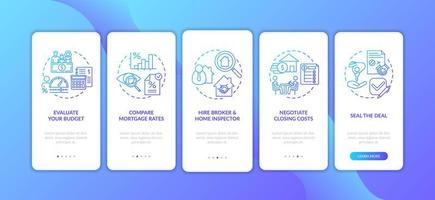 Conseils pour les acheteurs d'une première maison Écran de la page de l'application mobile d'intégration avec concepts vecteur