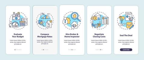 Conseils pour les acheteurs d'une première maison Écran de la page de l'application mobile d'intégration avec concepts vecteur
