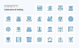 pack d'icônes bleues de vacances de 25 célébrations vecteur