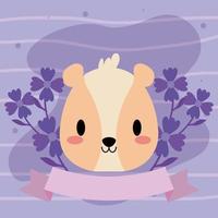 tête de hamster kawaii avec des fleurs vecteur