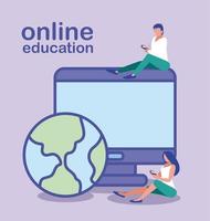 personnes utilisant un ordinateur de bureau, éducation en ligne vecteur