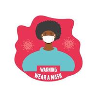 panneau d'avertissement, femme portant un masque médical vecteur