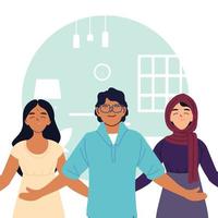 femmes musulmanes indiennes et dessins animés homme devant la conception de vecteur de chambre à la maison