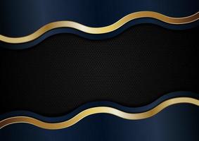 rayures abstraites de ligne vague bleue et dorée sur fond noir vecteur