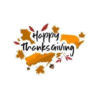 joyeux jour de thanksgiving avec des feuilles d'automne. lettrage de texte dessiné à la main pour le jour de thanksgiving vecteur