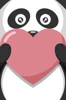 belle carte de dédicace pour la Saint-Valentin de panda avec un coeur vecteur