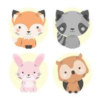 personnages de dessins animés comiques de quatre animaux mignons vecteur