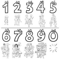 numéros de dessin animé mis page de livre de coloriage avec des enfants vecteur