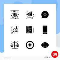 pack de 9 glyphes solides créatifs d'ampoule business chat vénus genre éléments de conception vectoriels modifiables vecteur