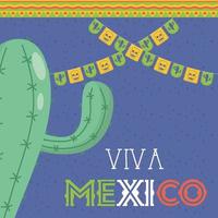 Célébration de Viva Mexico avec des guirlandes et des cactus vecteur