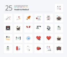pack d'icônes de 25 couleurs plates pour la santé et la médecine, y compris médical. os. nourriture. adn. déposer vecteur