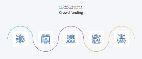 pack d'icônes bleu 5 de financement participatif, y compris les entreprises. repère. donner. investissement. argent vecteur