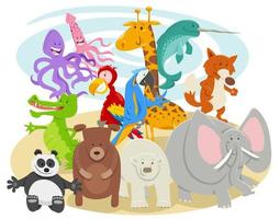 groupe de personnages d'animaux sauvages de dessin animé heureux vecteur