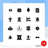 pack de 16 signes et symboles de glyphes solides modernes pour les supports d'impression web tels que les documents de travail festival produits commerciaux éléments de conception vectoriels modifiables vecteur