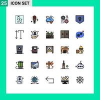 interface mobile ligne remplie couleur plate ensemble de 25 pictogrammes d'éléments de conception vectoriels modifiables d'engrenage de roue de nuage de flèche de protection vecteur