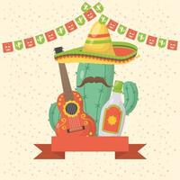 célébration viva mexico avec cactus et chapeau vecteur