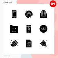 9 concept de glyphe solide pour les sites Web technologie mobile et applications communication construction données d'application éléments de conception vectoriels modifiables vecteur