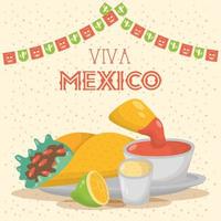 célébration viva mexico avec de la nourriture vecteur