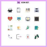 16 interface utilisateur pack de couleurs plates de signes et symboles modernes du jour vidéothèque console de jeux pack modifiable d'éléments de conception de vecteur créatif