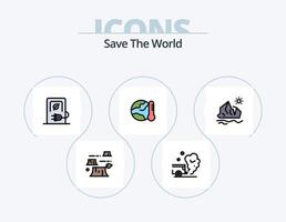 sauvez la ligne du monde remplie icône pack 5 conception d'icônes. vert. échauffement. industrie. arbre. mondial vecteur