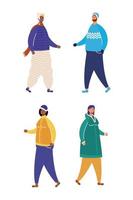 Groupe de personnes interraciales portant des personnages de vêtements d'hiver vecteur