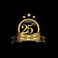 Célébration du 25e anniversaire. anniversaire élégance classique couleur dorée isolée sur fond noir, création vectorielle pour la célébration, carte d'invitation et carte de voeux vecteur