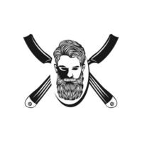 logo de salon de coiffure vintage vectoriel pour votre conception. pour étiquette, badge, signe ou publicité. homme hipster, logo de coiffeur.