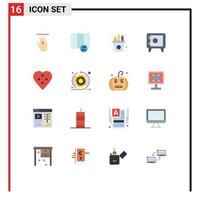 symboles d'icônes universels groupe de 16 couleurs plates modernes de robe de bouton de coeur bouton arts casier à boutons pack modifiable d'éléments de conception de vecteur créatif