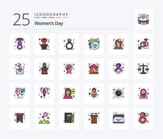 pack d'icônes remplies de 25 lignes pour la journée des femmes, y compris la fleur. avatar. anneau. femmes. cadeau vecteur