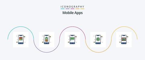 ligne d'applications mobiles remplie de 5 icônes plates, y compris l'appareil. mobile. mobile. engrenage. discuter vecteur