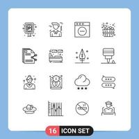 16 icônes créatives signes et symboles modernes de partage de documents supprimer des fichiers éléments de conception vectoriels modifiables en pierre vecteur