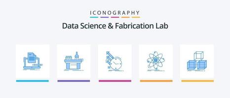 pack d'icônes bleu 5 de laboratoire de science des données et de fabrication comprenant des informations. analyse. laboratoire. recherche. de. conception d'icônes créatives vecteur