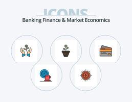 ligne de financement bancaire et d'économie de marché remplie d'icônes pack 5 conception d'icônes. monnaie. dollar. analyse. main. données vecteur