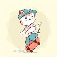 skateboard chat mignon vecteur
