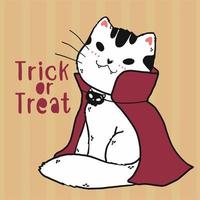 costume de vampire chat doodle mignon pour la célébration d'halloween vecteur