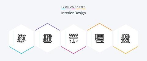 pack d'icônes de 25 lignes de design d'intérieur, y compris la maison. ingénieur. fleur. conception. bâtiment vecteur