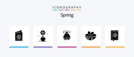 pack d'icônes de glyphe de printemps 5 comprenant une fleur. printemps. scarabée. œuf. œufs. conception d'icônes créatives vecteur