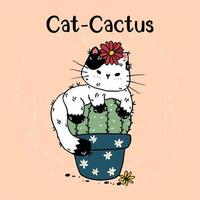 Adorable chat kawaii dans un cactus en pot vecteur