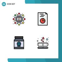 interface mobile fillline plat couleur ensemble de 4 pictogrammes de marketing poison seo rapport de paquet éléments de conception vectoriels modifiables toxiques vecteur