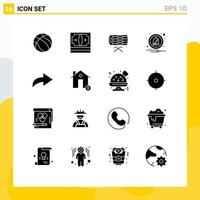 interface mobile glyphe solide ensemble de 16 pictogrammes d'éléments de conception vectoriels modifiables de défilé d'alarme de pile de notification de flèche vecteur