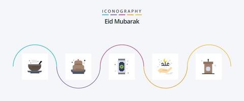 pack d'icônes plat 5 eid mubarak, y compris la main. aïd. décoration. aïd. namaz vecteur