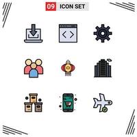 9 icônes créatives signes et symboles modernes de l'organisation de la lanterne gestion des engrenages employés éléments de conception vectoriels modifiables vecteur