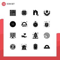 interface mobile glyphe solide ensemble de 16 pictogrammes de bâtiments de médecine renouvelable technologie verte protéger les éléments de conception vectoriels modifiables vecteur